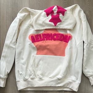 Aelfric Eden White Hoodie with Hot Pink Stars and Peach Star Panel